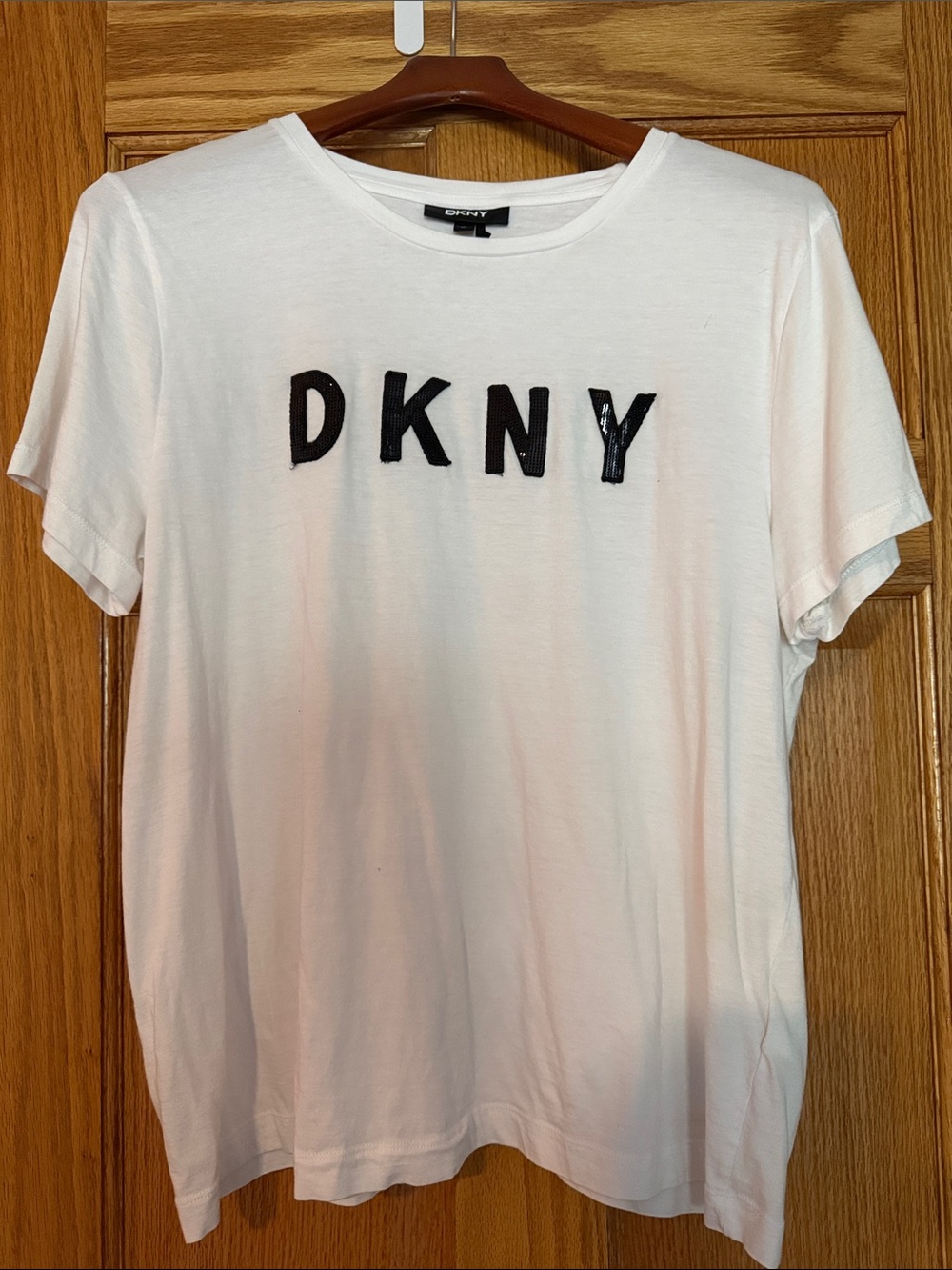 DKNY White T-Shirt with Black DKNY Patch Logo